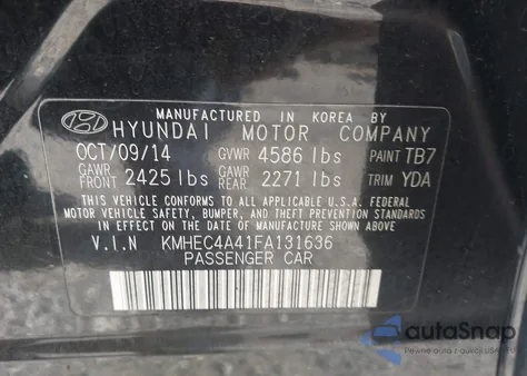 2015 Hyundai Sonata Hybrid Limited from USA, damaged, VIN KMHEC4A41FA131636